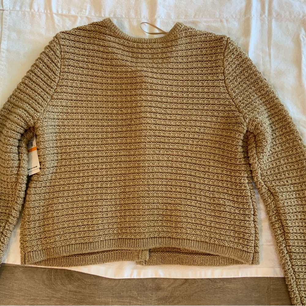 S119 New CeCe Cardigan Women’s Size PS Beige 68% Cotton Metallic Polyester - Picture 9 of 11